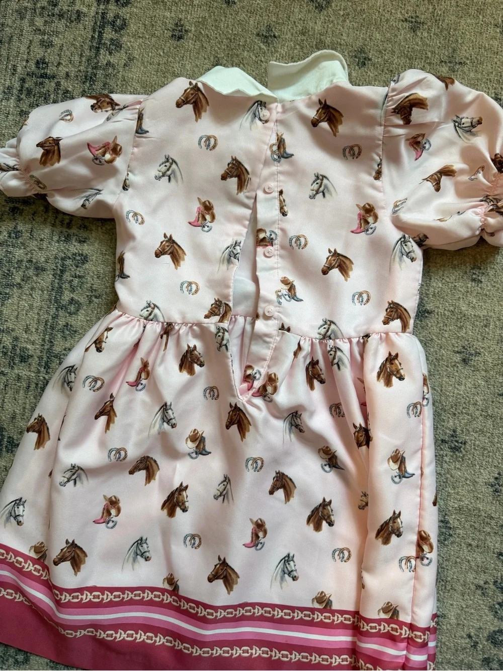 Janie & Jack | Girls Pink Horse Print Dress with Peter Pan Collar